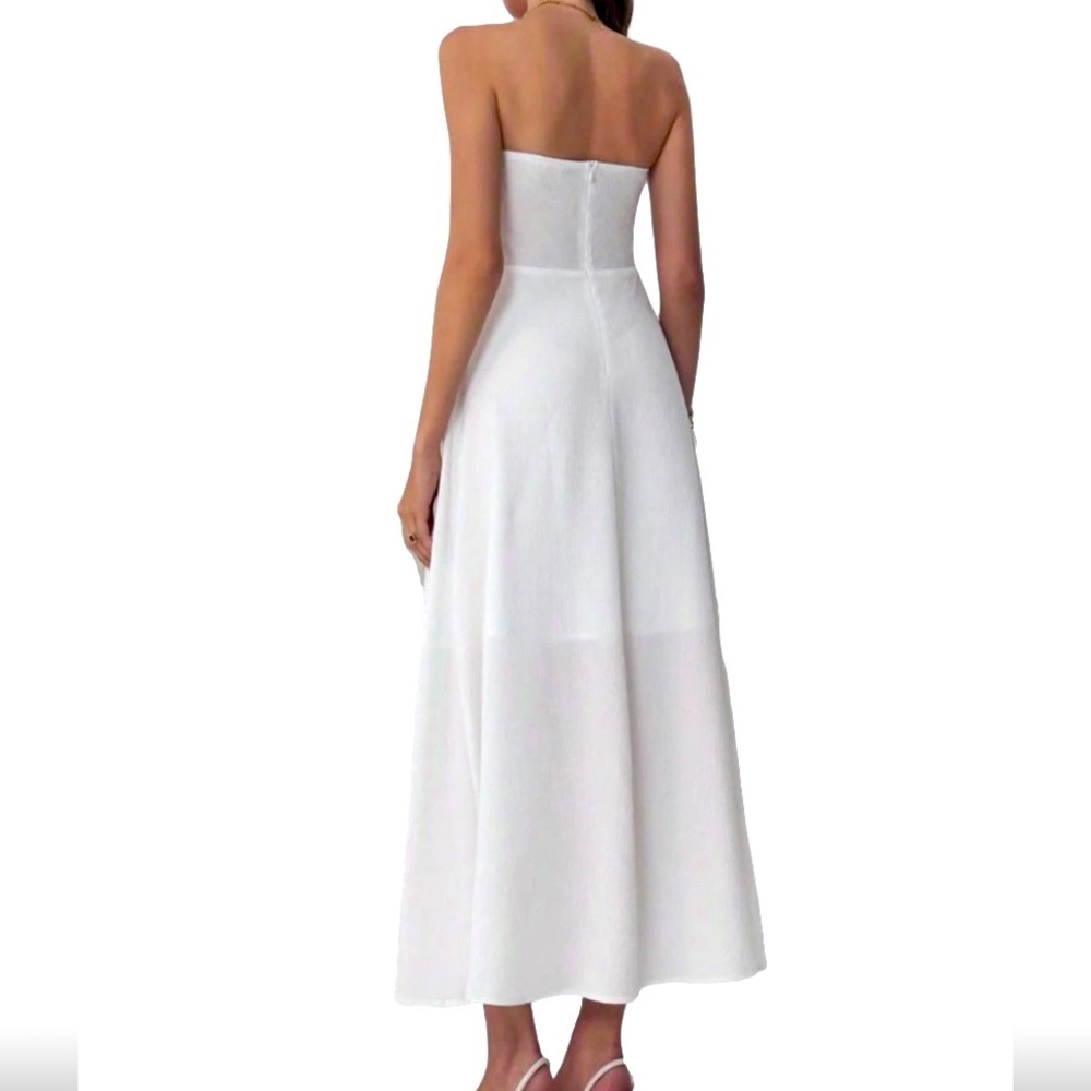 ๐ Elegant White Asymmetrical Strapless Maxi Dress ๐ NWT - Picture 3 of 12